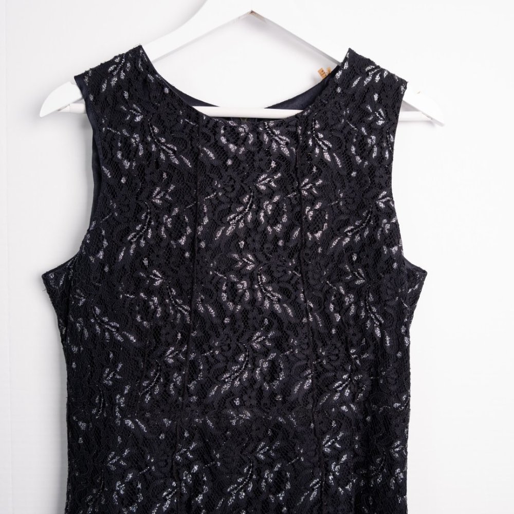 TAHARI navy blue sleeveless textured sheath dress with silver accents si… - Picture 4 of 12